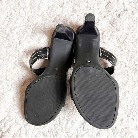 Etienne Aigner Black and Exposed Cream Stitching Buckle Slip On Sandal Heels - Picture 4 of 9